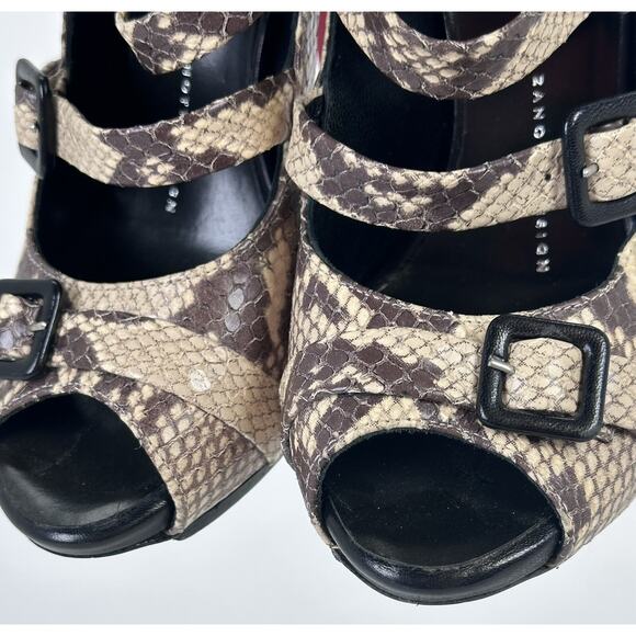 ⭐️ BARBARA BUI Platform Strap Sandals Python Embossed Leather Red Heel Sz 36.5 - Picture 11 of 15